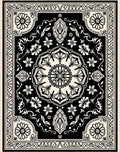 Black Floral Motif Mandala Design Rug
