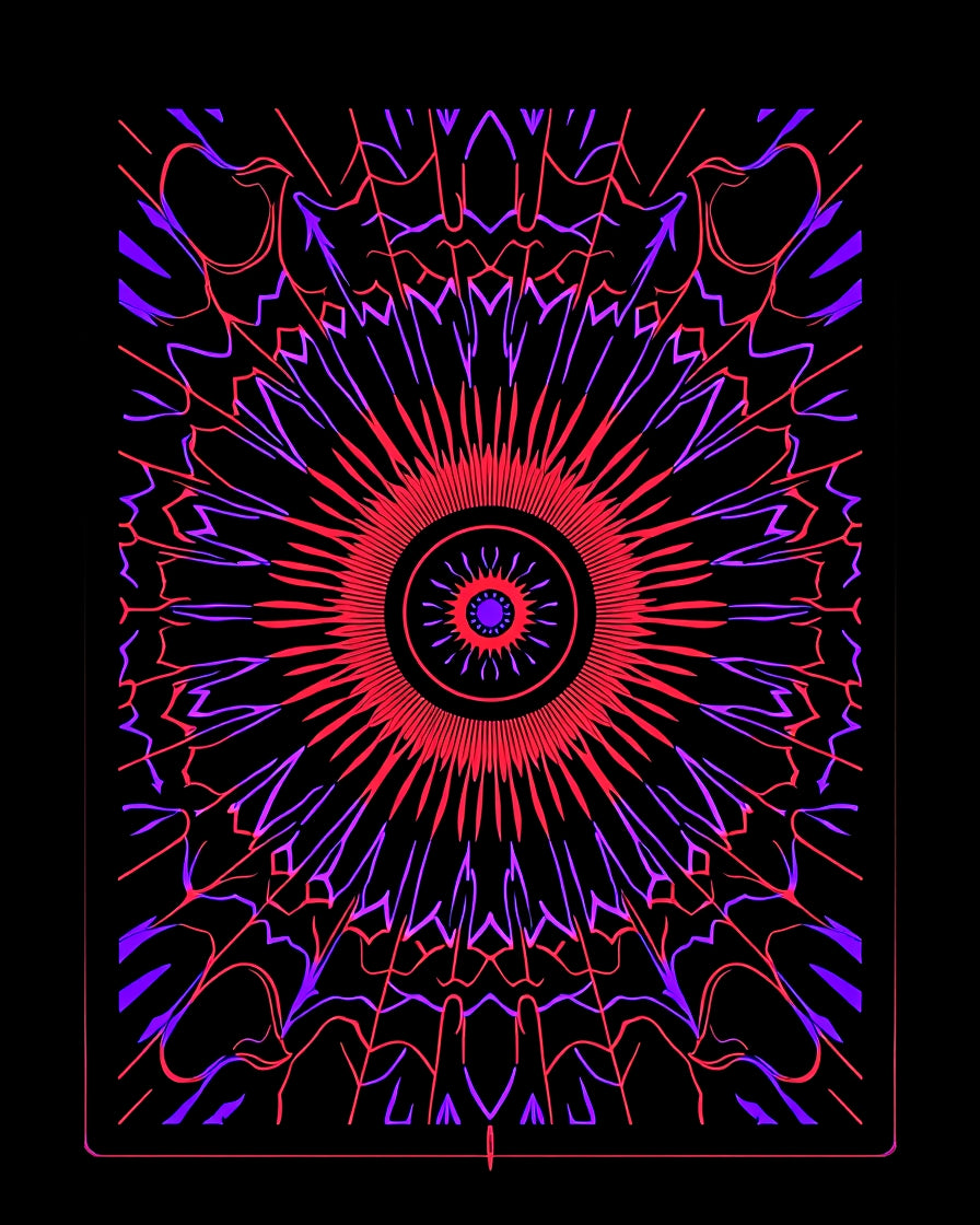Vibrant Red Purple Sunburst Pattern Rug