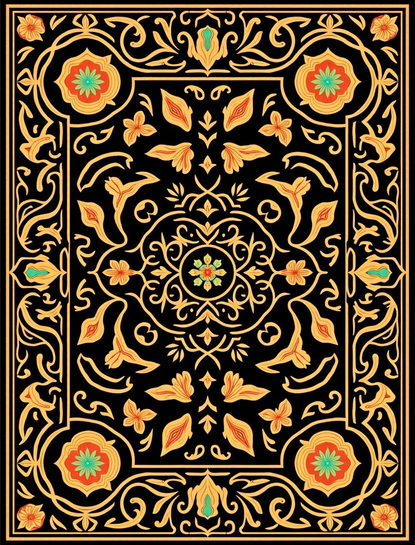 Ornate Floral Black Gold Rug