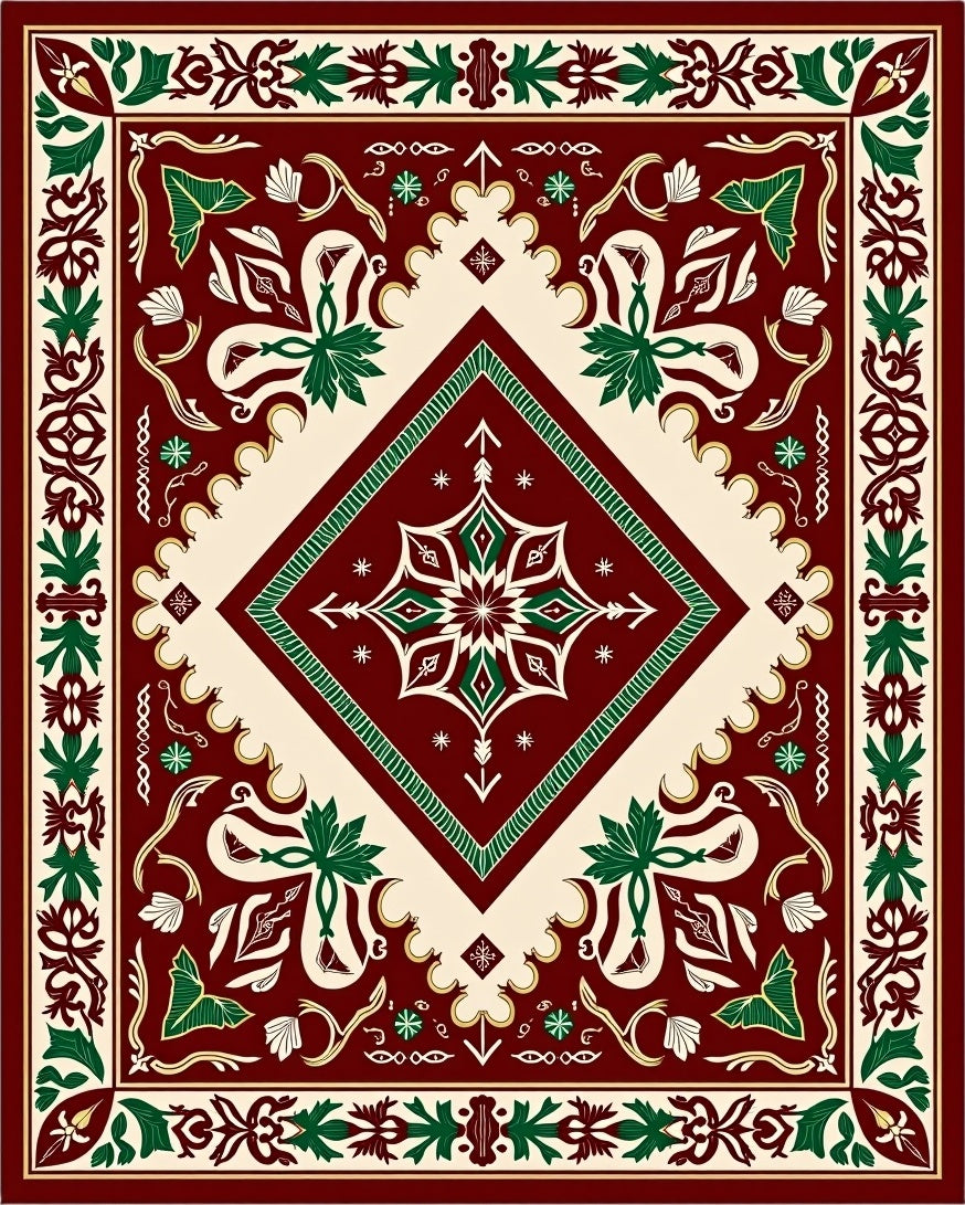 Intricate Floral Diamond Border Rug