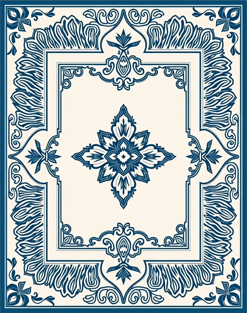 Classic Blue Cream Intricate Floral Rug