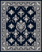 Classic Black Ivory Floral Scroll Border Rug