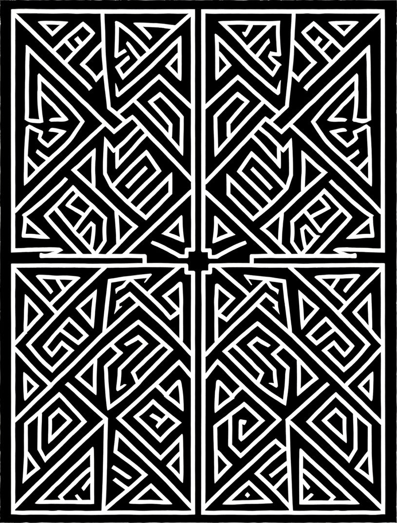Black White Geometric Maze Pattern Rug