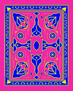 Bright Pink Blue Geometric Floral Pattern Rug