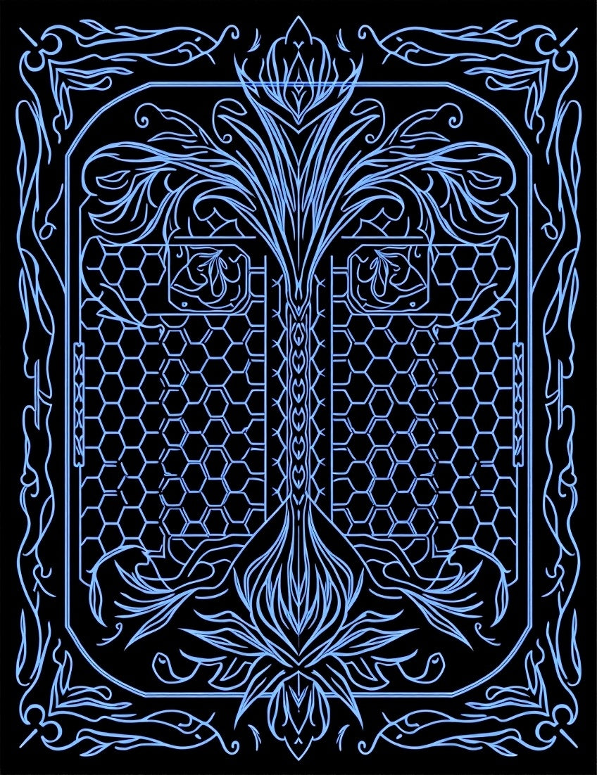 Intricate Blue Floral Hexagonal Design Rug