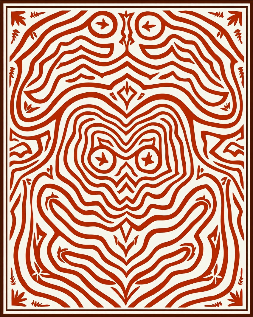 Abstract Red Swirls Face Design Rug