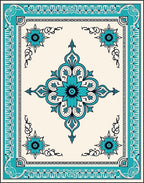 Turquoise Floral Mandala Border Rug