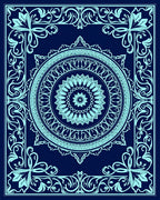 Intricate Floral Mandala Cyan Pattern Rug