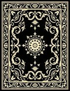 Black and Cream Floral Medallion Rug