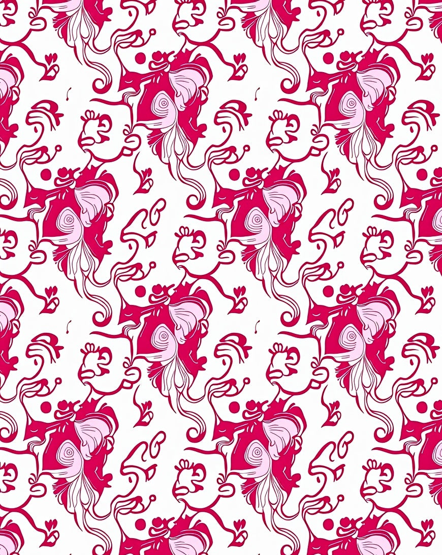 Whimsical Pink Floral Figure Pattern Rug