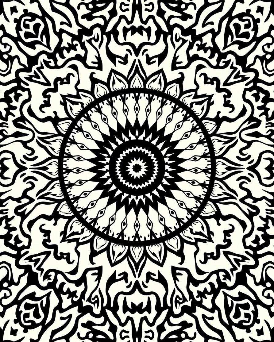 Bold Black White Mandala Pattern Rug