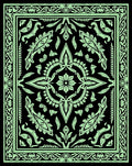 Ornate Floral Medallion Black Green Design Rug