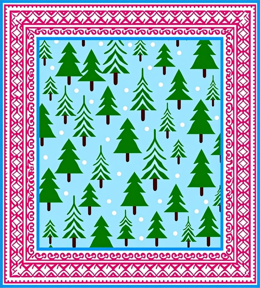 Light Blue Christmas Trees Bordered Rug