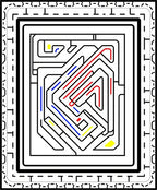 Geometric Maze with Red Blue Accents Rug