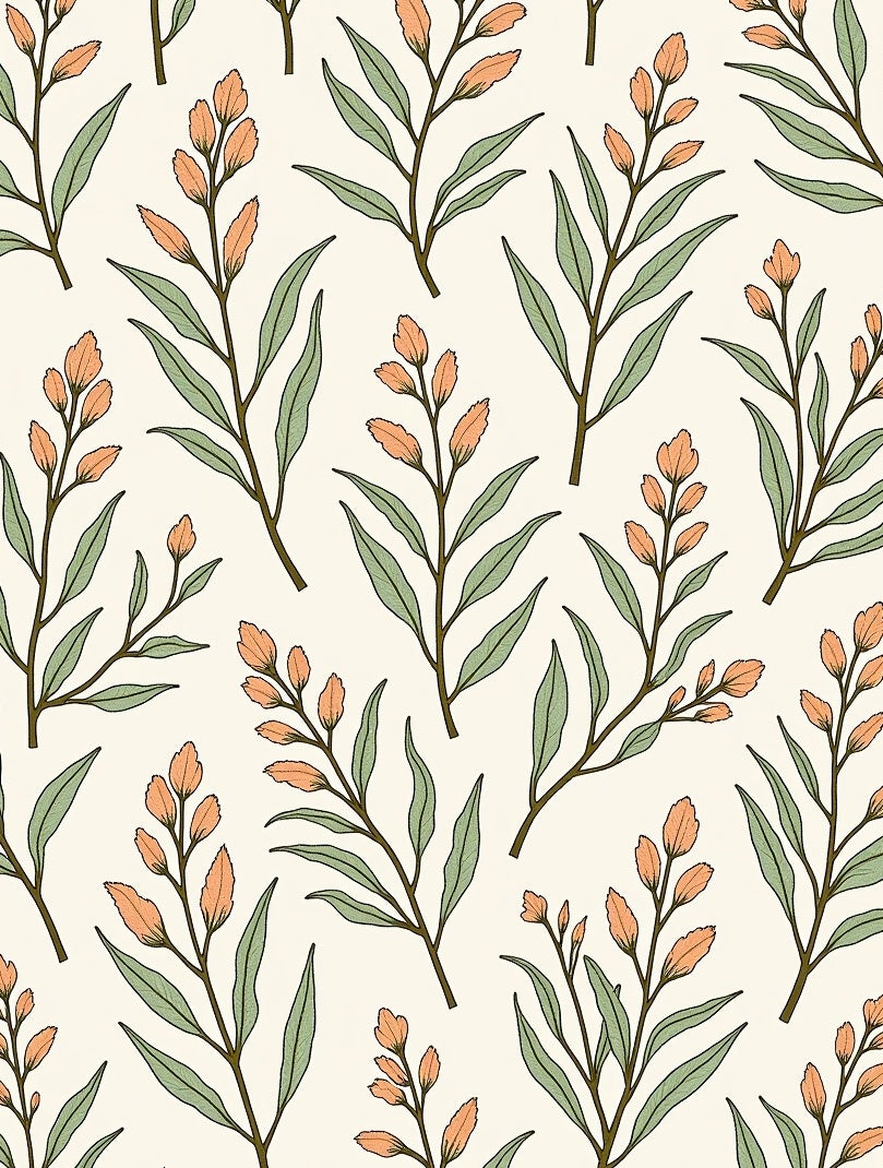 Botanical Branch Pattern With Orange Buds Rug