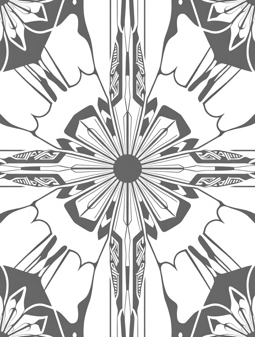 Art Deco Radial Sunburst Pattern Rug