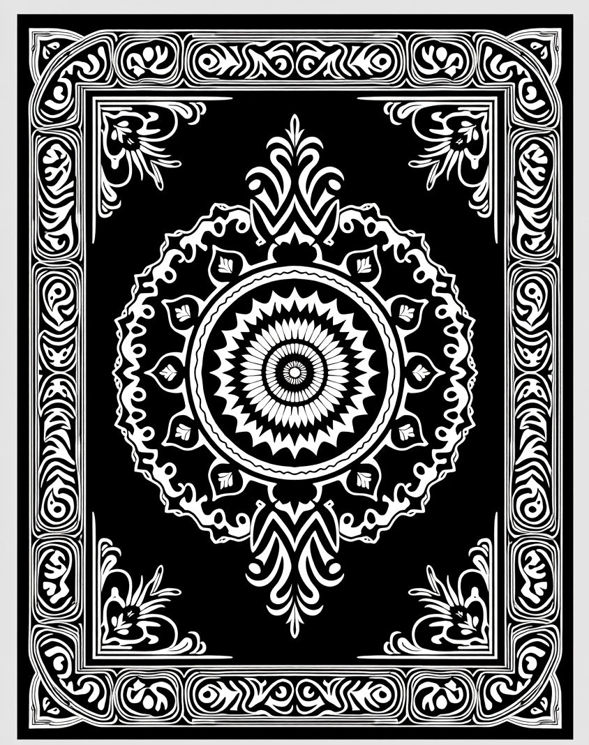 Intricate Mandala Black White Pattern Rug