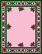 Pink Floral Leaf Border Design Rug