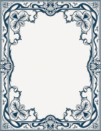 Elegant Dark Blue Art Nouveau Border Rug