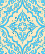 Azure Swirls Floral Pattern Rug