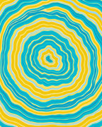Bright Yellow Teal Wavy Rings Design Rug