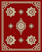 Maroon Floral Medallion Traditional Rug Design Rug