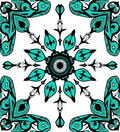 Artistic Teal Black Mandala Pattern Rug