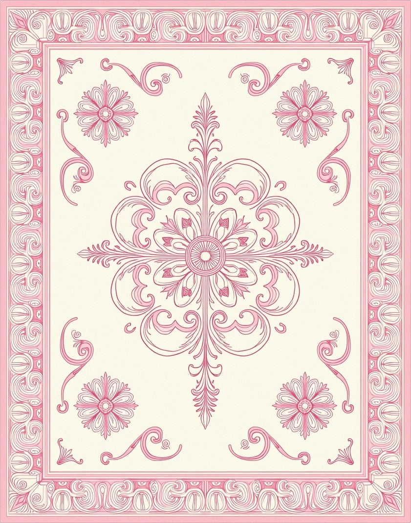 Vintage Pink Floral Scroll Pattern Rug