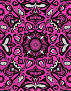 Vibrant Pink Black Mandala Pattern Rug