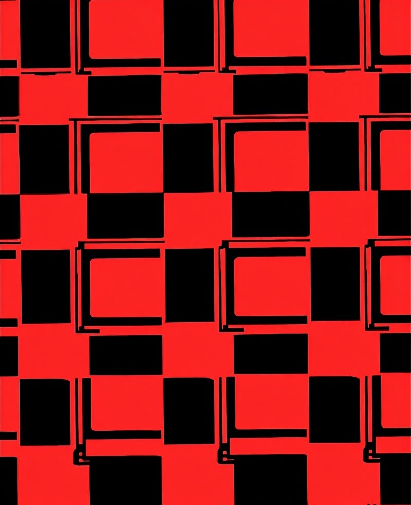 Bold Red Black Geometric Checkerboard Rug