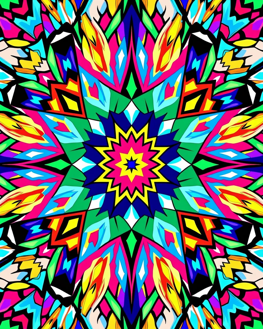 Colorful Geometric Starburst Pattern Rug