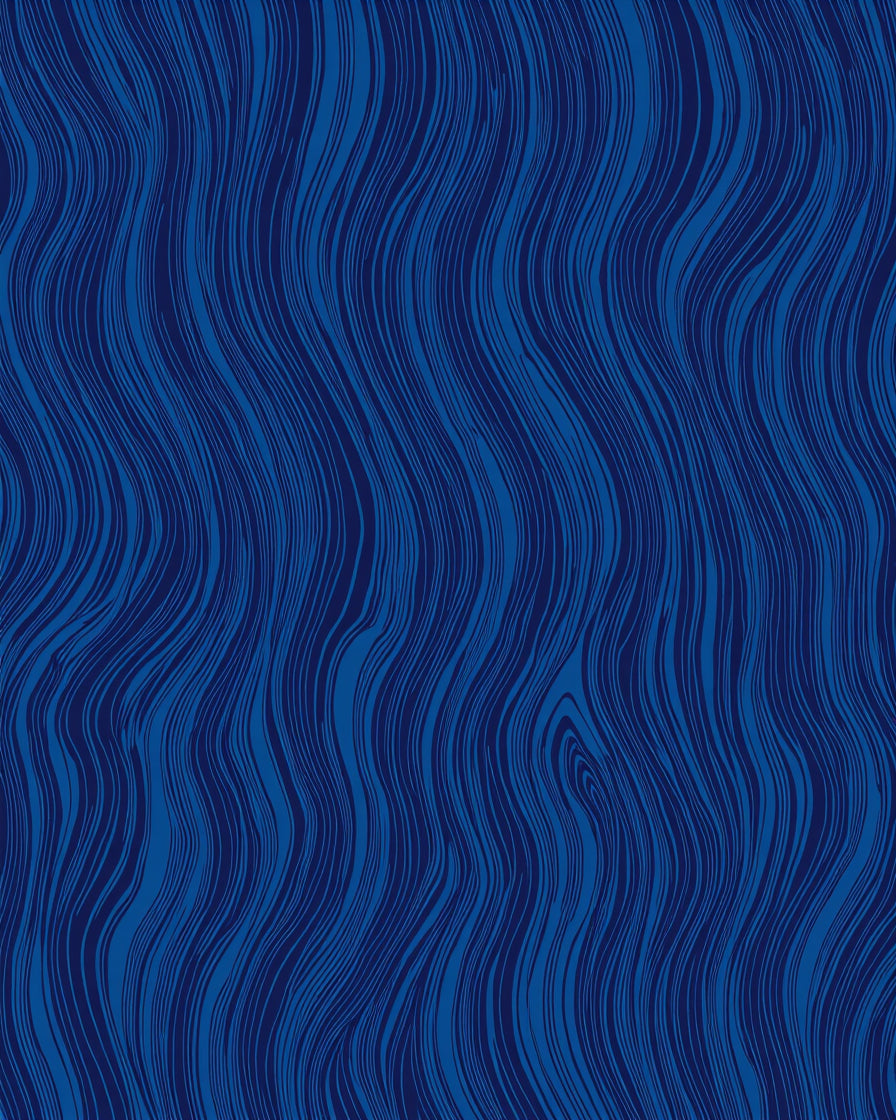 Deep Blue Wavy Line Pattern Rug