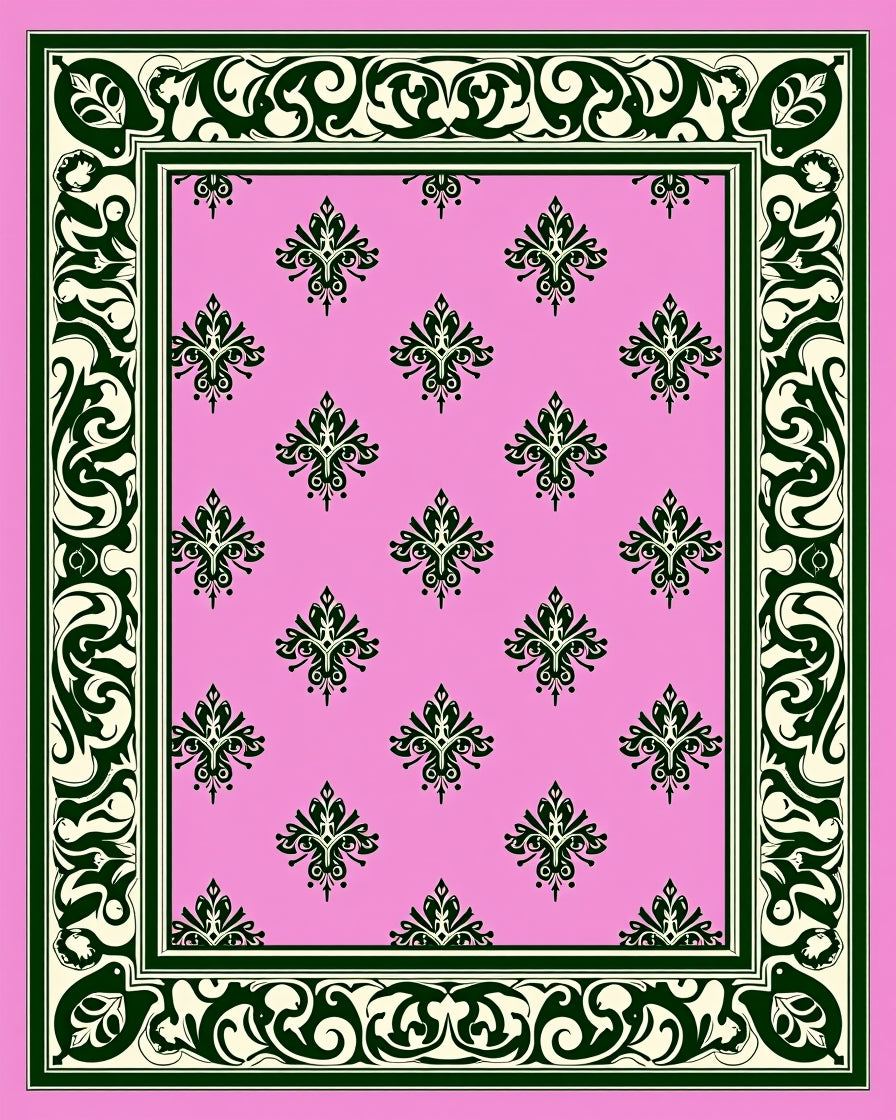 Pink Floral Bordered Classic Design Rug
