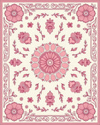 Pink Floral Medallion Mandala Tile Design Rug