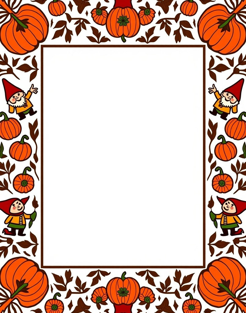 Orange Autumn Gnome Pumpkin Border Rug
