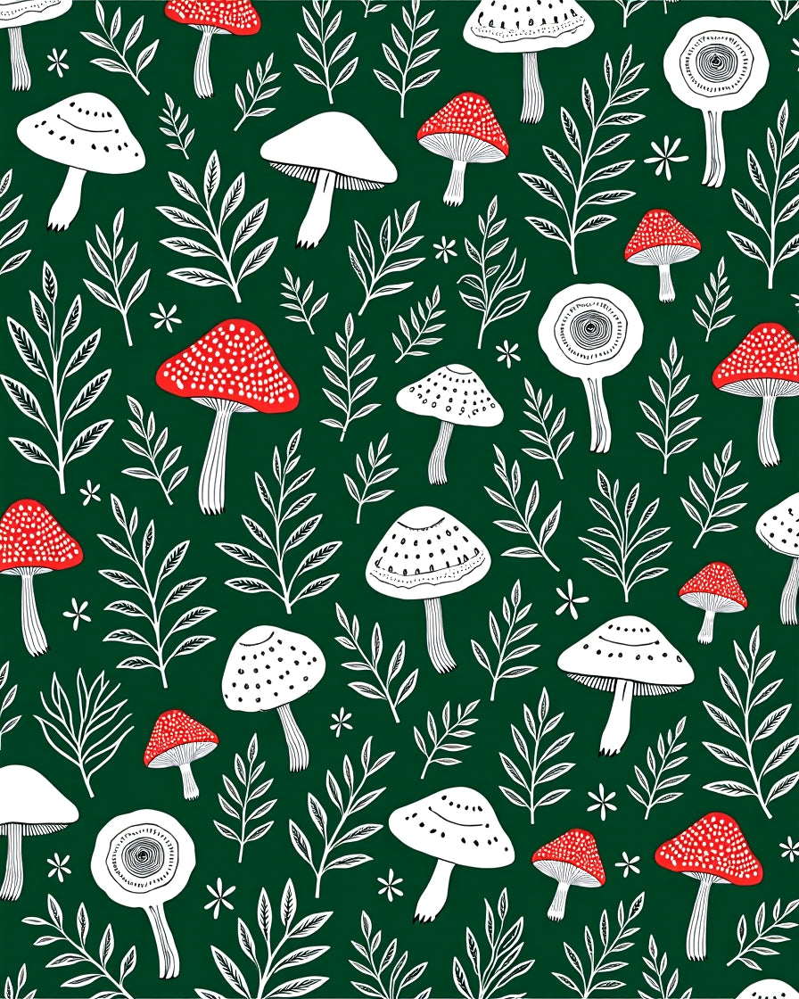 Whimsical Mushroom Forest Foliage Pattern Rug