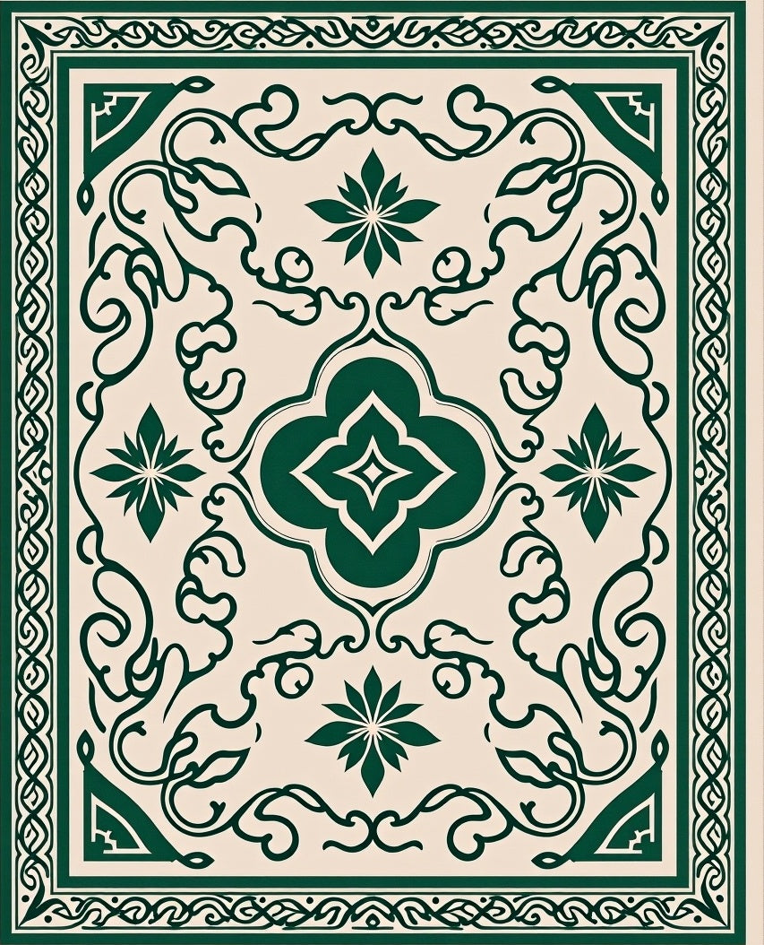 Green Floral Vine Intricate Pattern Rug