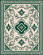 Green Floral Vine Intricate Pattern Rug