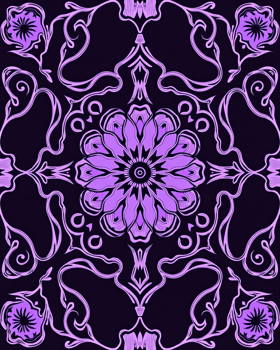 Elegant Lilac Floral Scroll Pattern Design Rug