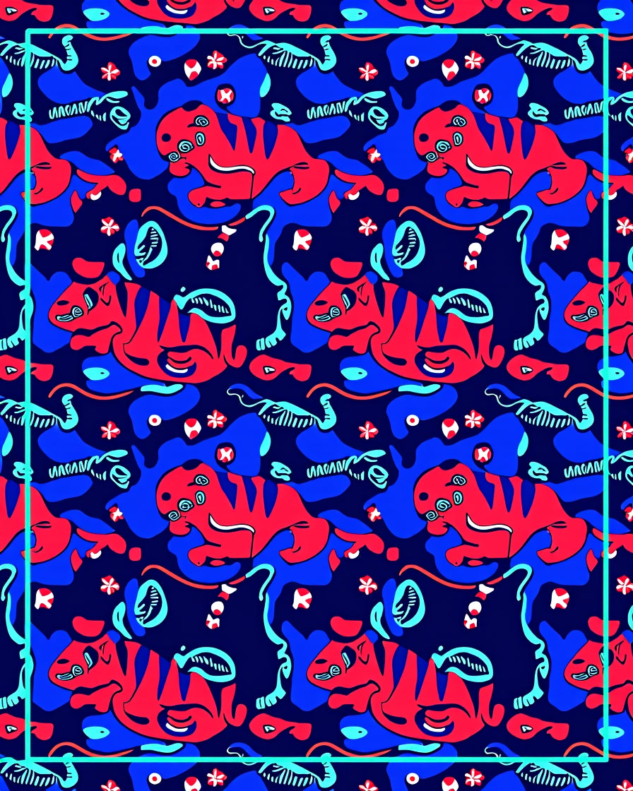Red Blue Abstract Animal Pattern Rug