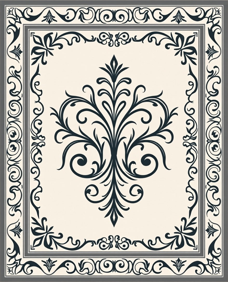Classic Ornate Floral Damask Design Rug
