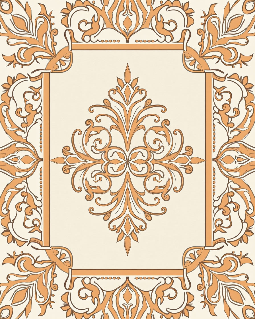 Elegant Orange Floral Scrollwork Design Rug
