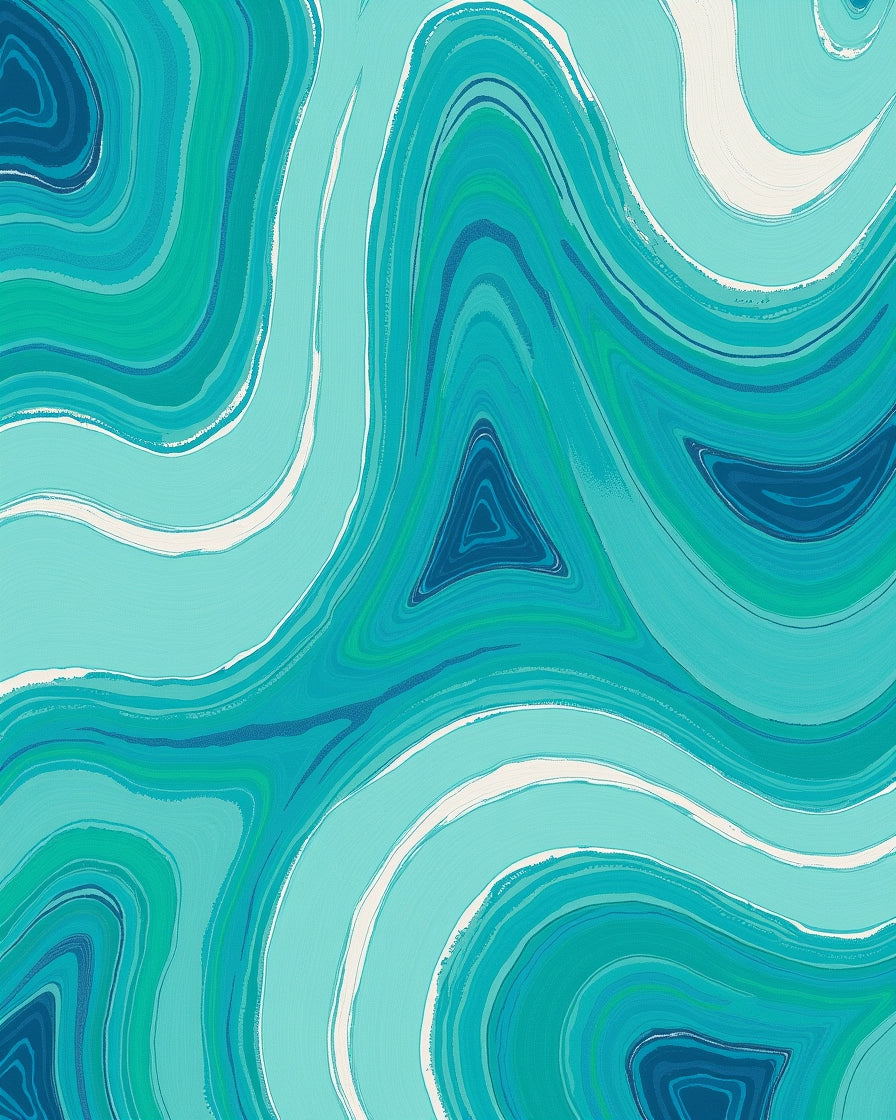 Abstract Teal Swirl Marble Pattern Rug