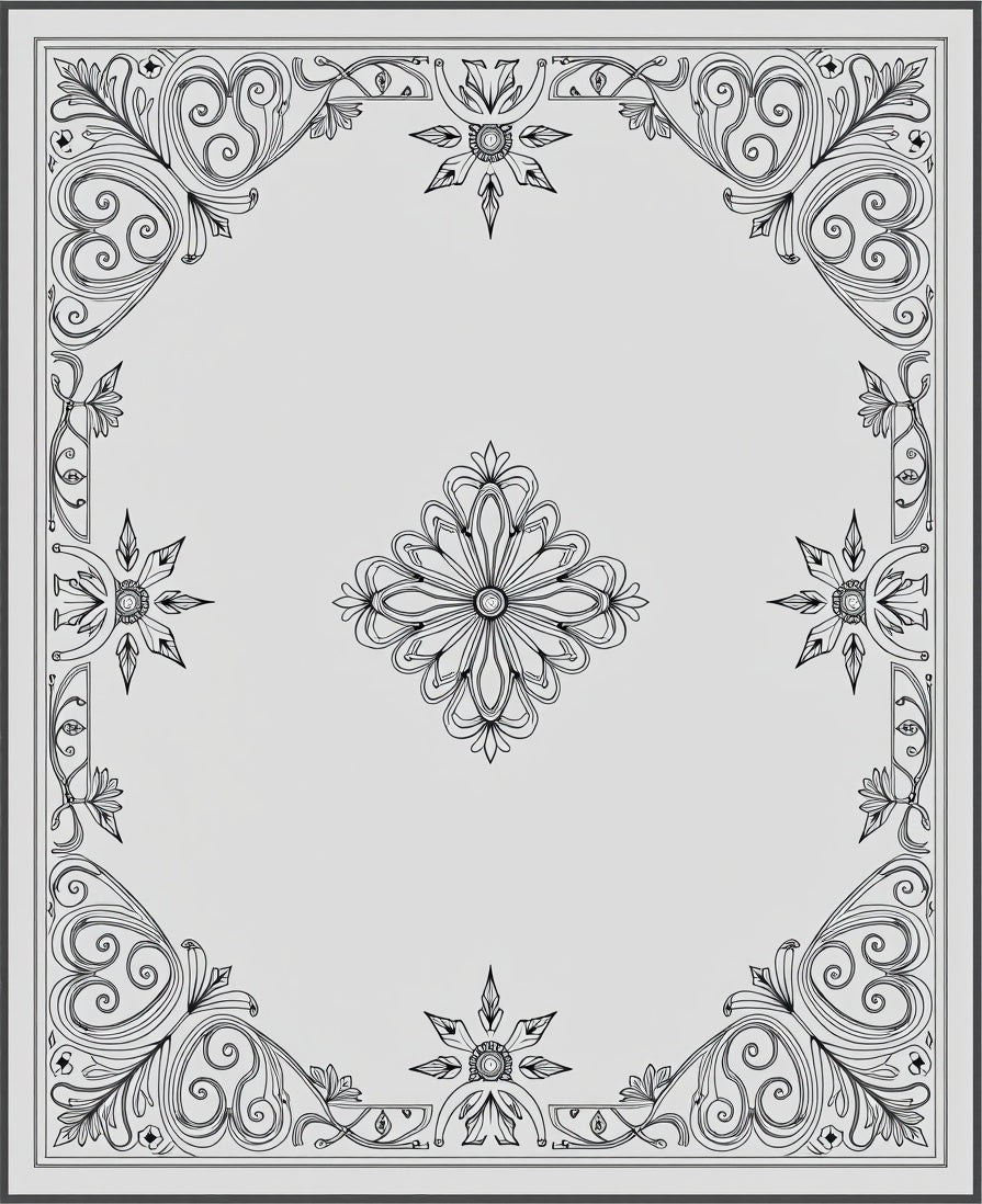Elegant Scrollwork Floral Starburst Pattern Rug