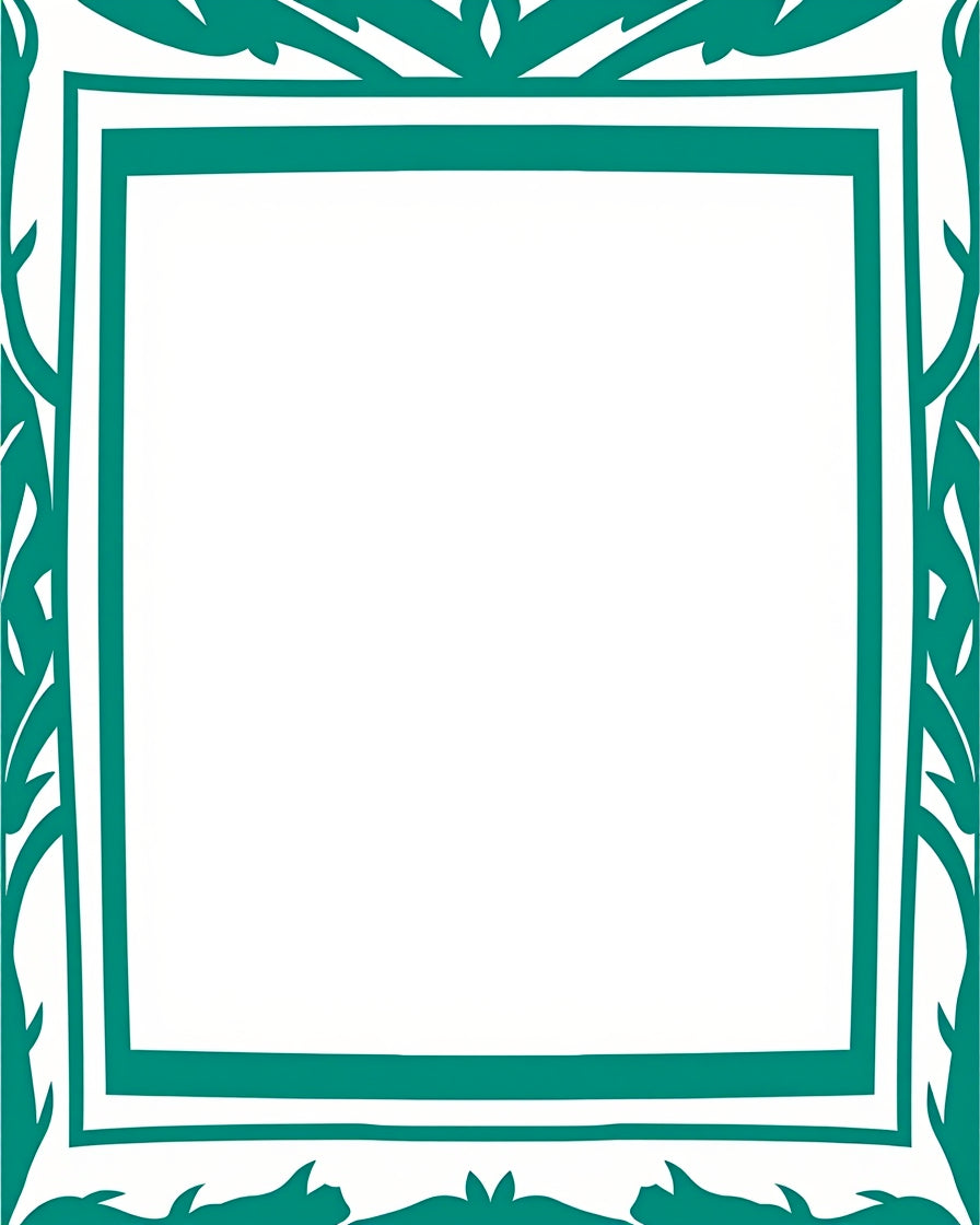 Abstract Teal Vine Patterned Frame Rug