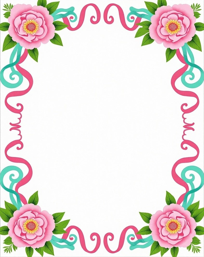 Pink Rose floral ribbon Border Design Rug