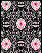 Ornate Pink Floral Black Garden Rug