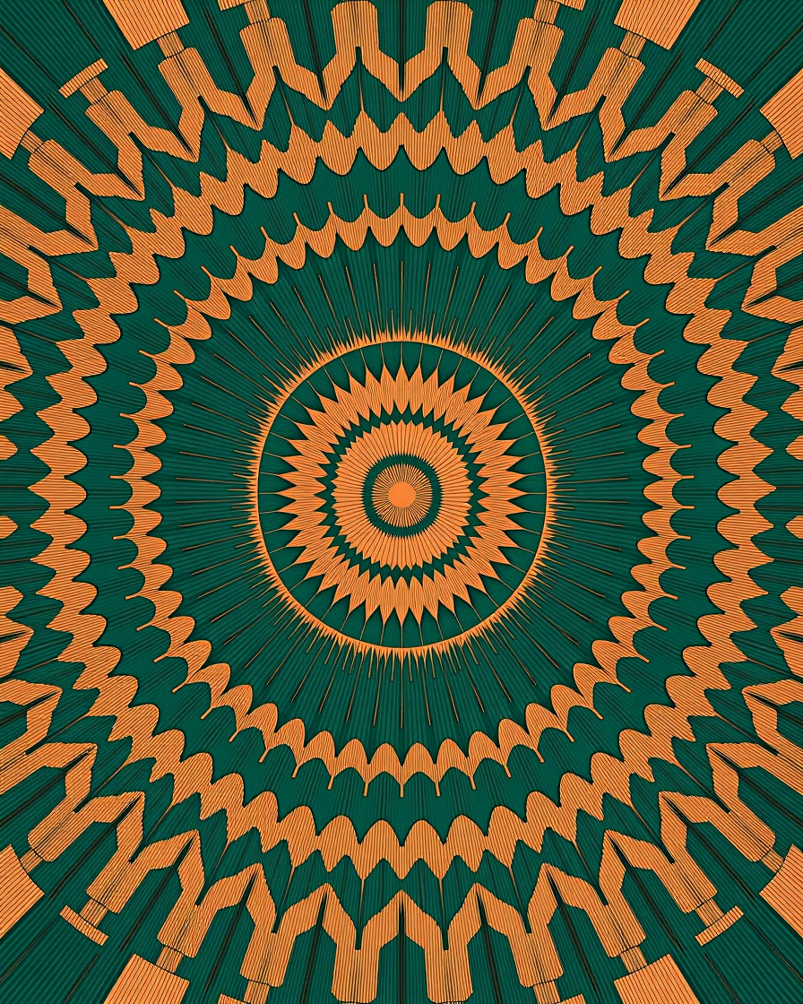 Emerald Orange Sunburst Mandala Rug