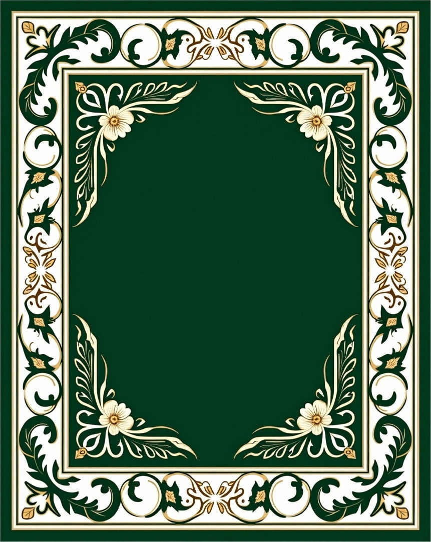 Green Floral Bordered Square Design Rug