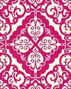 Fuchsia Damask Scroll Pattern Rug